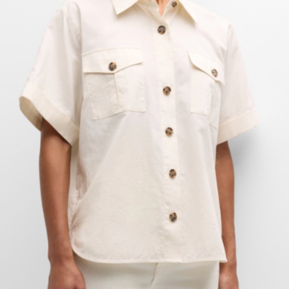 FRAME Patch Pocket Utility Shirt in Cream Size M to L